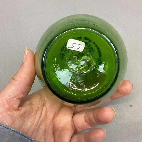 Green Glass Vase With Hand Painted Flowers - 6.75” - Picture 9 of 9